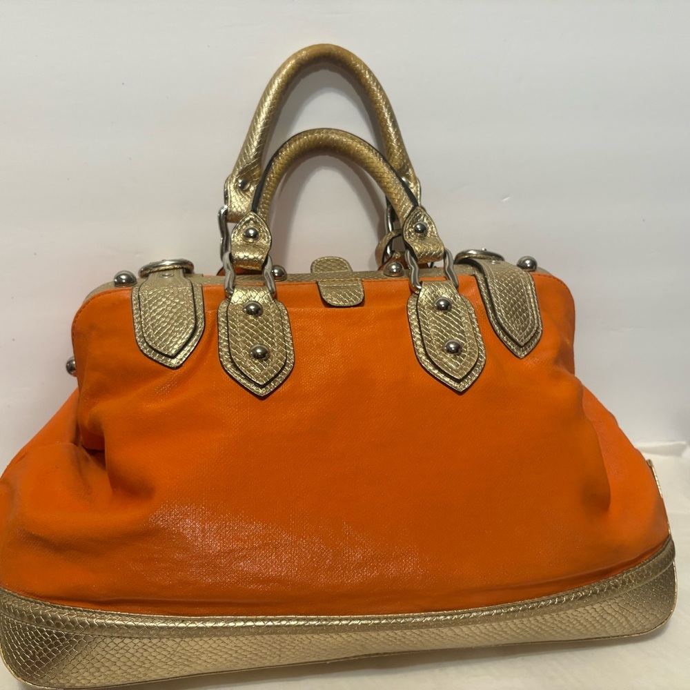 Maxx New York Vibrant Orange Satchel with Gold Accents